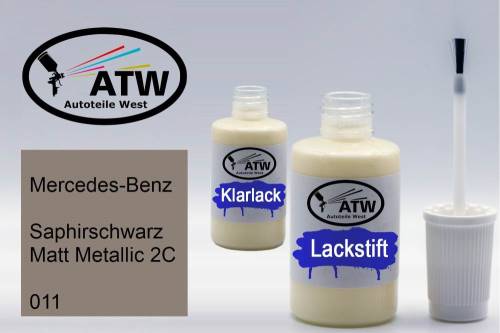 Mercedes-Benz, Saphirschwarz Matt Metallic 2C, 011: 20ml Lackstift + 20ml Klarlack - Set, von ATW Autoteile West.